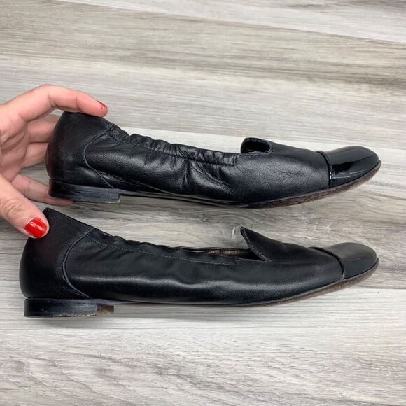 AGL Black Leather Patent Leather CapToe Ballet Flats Shoes Women Size 39 US 9 - Picture 2 of 13